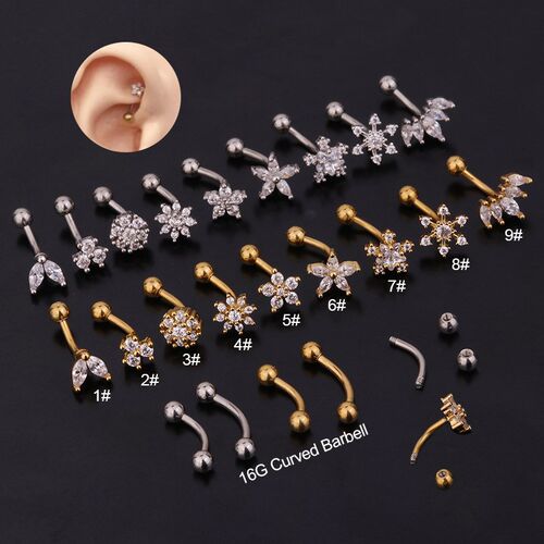 1PC 16G New Flower Stainless Steel IBall Eyebrow Piercing Cu