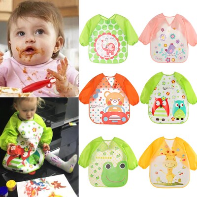 Cute Baby Bibs Waterproof Long Sleeve Apron Children Feeding