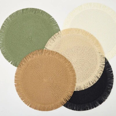 Round Braided Placemats Fringe Paper Table Mats Hand Woven N