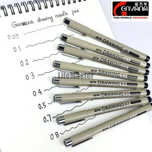 4pcs/lot Genvana Alcohol Inks Drawing Pen Black Felt Tip Fin