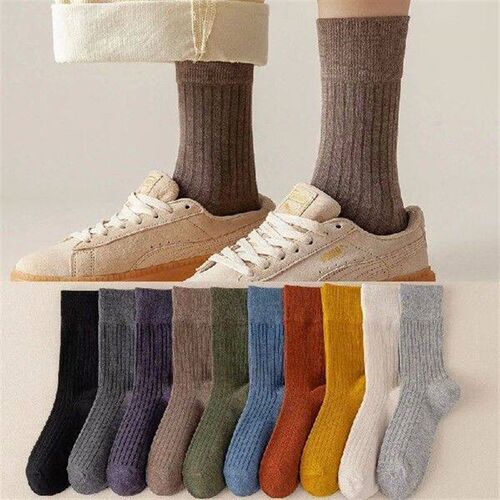 Women Socks Cotton Retro Crew Tube Solid Color Winter