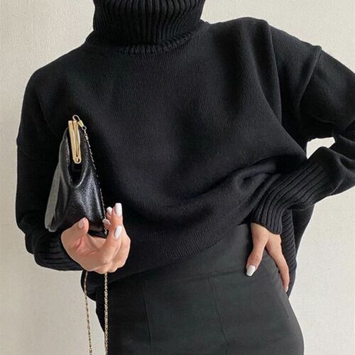 Winter Warm White Oversize Turtleneck Sweaters Women Autumn
