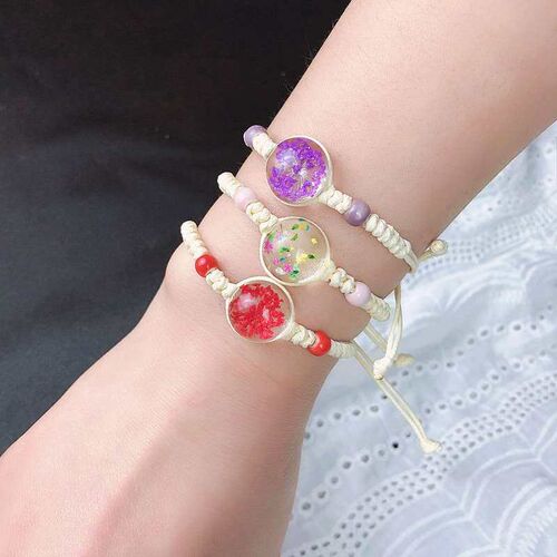 Transparent Crystal Life tee Dried Petals Woven Rope Brlet W