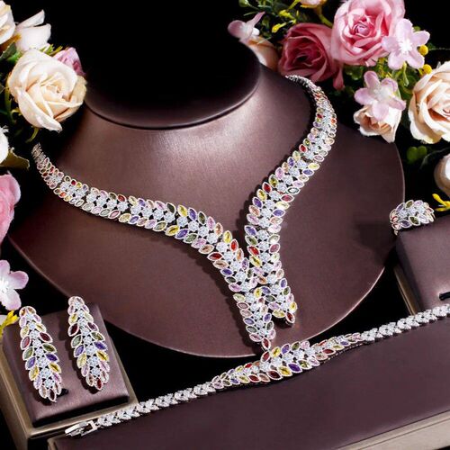 High End Gorgeous Colorful Cubic Zirconia Leaf Shape Big Wed