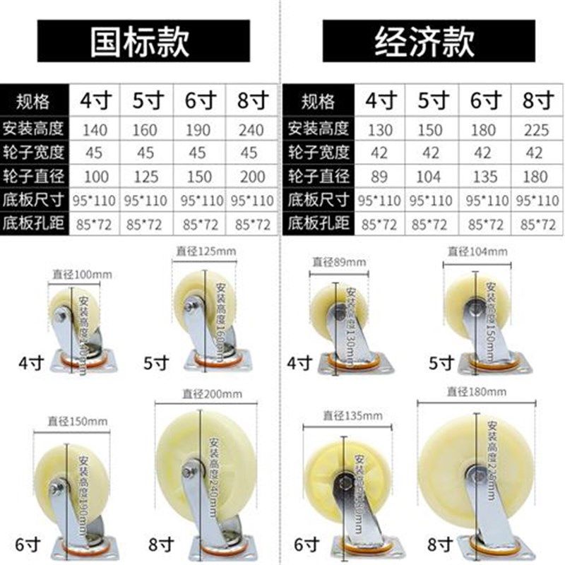 万向轮轮子寸重型尼龙底座带刹车58寸平板手推车脚轮定向转向轮,基础建材,脚轮/万向轮,淘宝优惠券,粉丝福利购,淘宝优惠卷