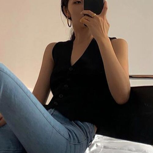 V-neck Vest Women Solid Streetwear Summer Outwear All-match