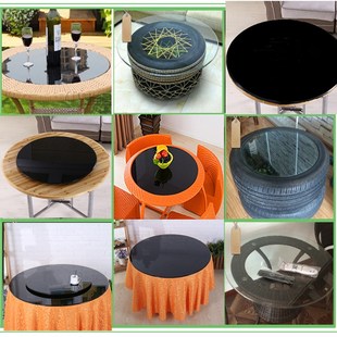 黑色钢化玻璃桌面圆形餐桌台面定制黑色玻璃茶几面圆形玻璃片