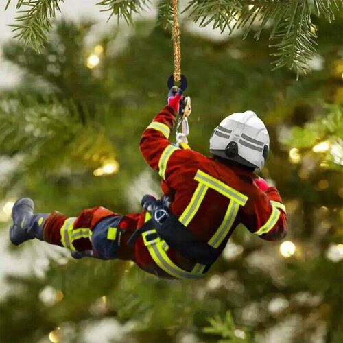 2D Personalized Christmas Firefighter Pendant Christmas Tree