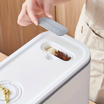 Rice bucket with measuring cup, large capacity grain storage