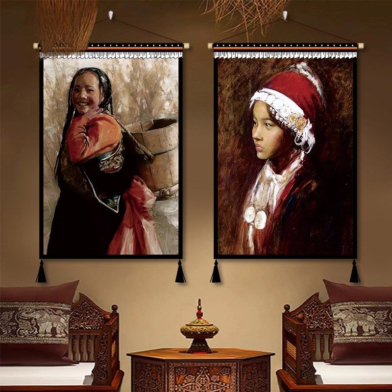 藏族人物挂画挂毯藏风民宿客栈餐厅酒店室内墙面布艺装饰画布挂布,居家布艺,挂毯/壁毯,淘宝优惠券,粉丝福利购,淘宝优惠卷