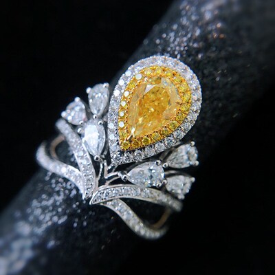 New luxious yellow stone crown zircon shining waterdrop adju