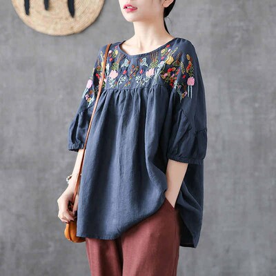 White Tunic Linen Shirt Women Vintage Clothes Cotton High qu