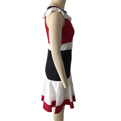 woman dress Office Lady O Neck Ruffled Hem Sleeveless Color