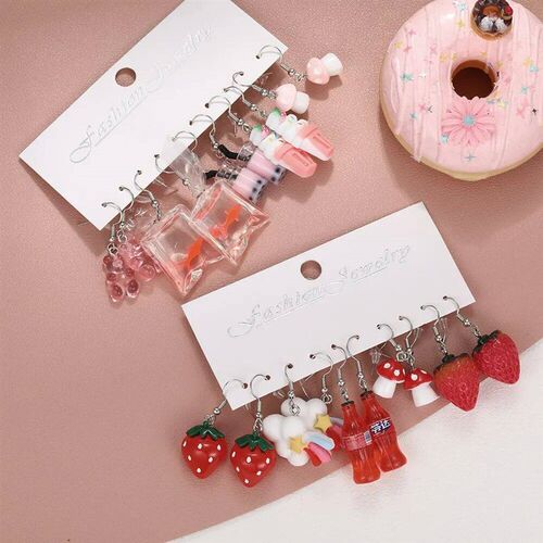 10Pcs Sweet Fruit Drink Daisy Drop Earring Set Cute Cartoon