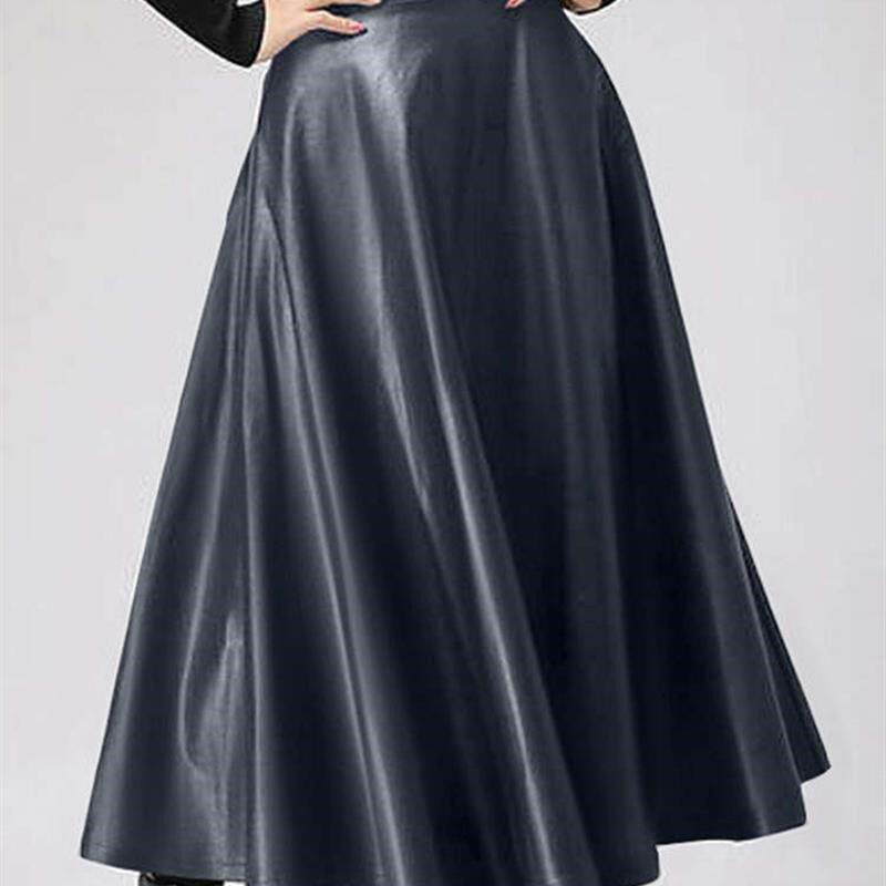 Women Long Skirts Autumn Leather PU Skirt Celmia 2022 Solid图片