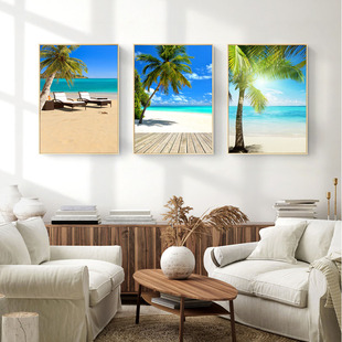 墙画客厅挂画玄关壁画地中海风格大海风景卧室走廊过道酒店民宿画