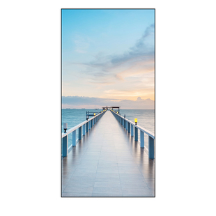 风景入户过道玄关装饰画栈桥木桥大海边日出天空竖版写实背景挂画
