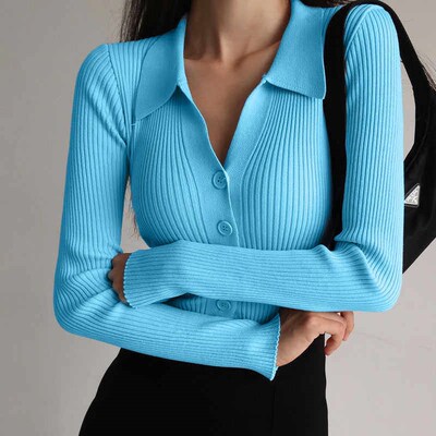 Women Lapel Slim Slimming Tops Ladies Hollow Buttons Sexy V