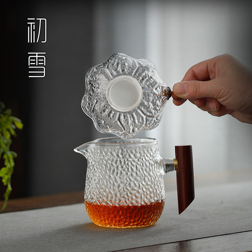 公道杯三件套带茶漏套装玻璃公杯锤纹分茶器耐热功夫茶具功道茶杯
