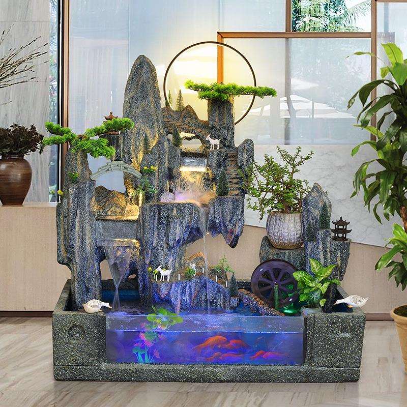 假山流水喷泉庭院景观鱼池花园户外布置办公室客厅阳台风水轮造景