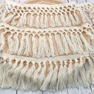 米黄色棉流苏 棉纱棉线打结排须小扫把吊须 加宽流苏棉蕾丝花边发