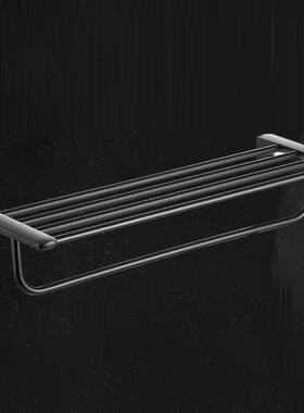 黑色太空铝毛巾架单杆 卫生间四方简约毛巾挂浴室挂毛巾杆免打孔