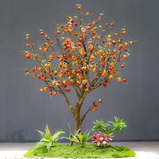 仿真大型石榴树造型树果树新中式室内禅意造景装饰果树壁挂柿子树
