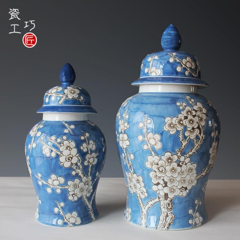 陶瓷罐摆件花瓶青花瓷花插摆设工艺品家居摆件储物罐欧式手工白瓷