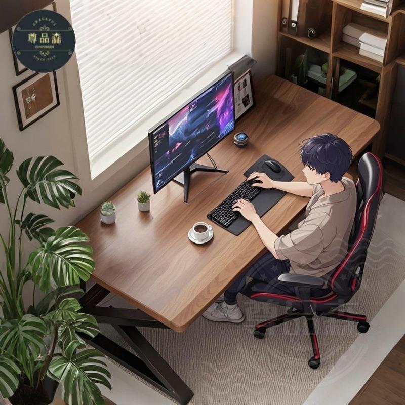 实木双人台式电脑桌家用办公桌大长书桌工作台原木风简约电竞桌子