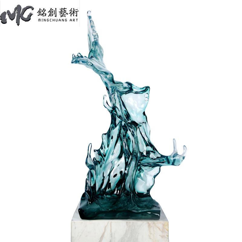 客厅装饰品摆件铂晶透明树脂抽象水花雕塑样板房别墅过道艺术摆饰