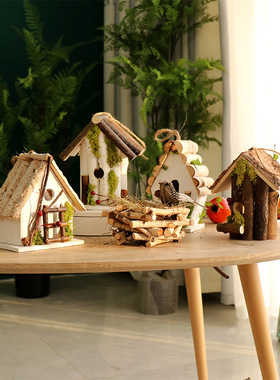 天然森系鸟屋草木藤手工小木鸟房子鸟窝鸟巢杂货花园庭院装饰摆件
