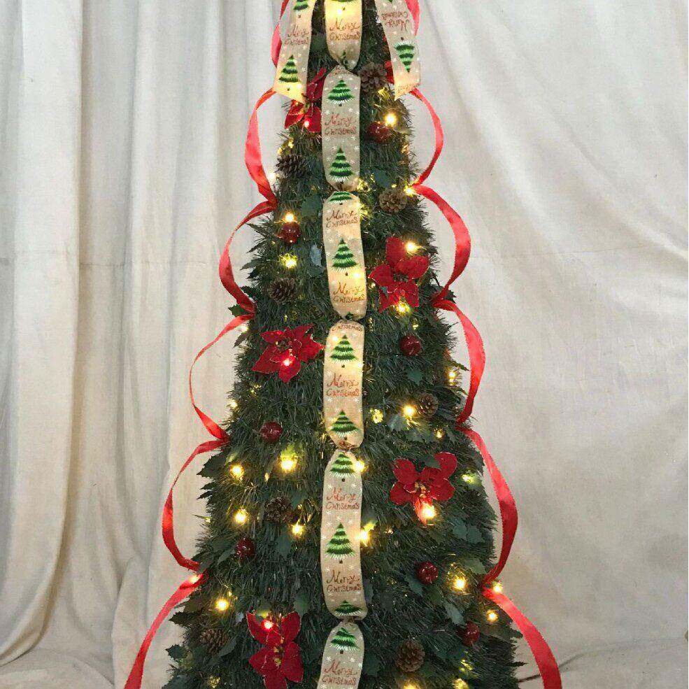 厂家茜草可折叠多彩螺旋塔形圣诞 自动伸缩折叠圣诞树