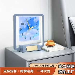 新款led时钟台灯双色发光钟表时针台灯无极调光阅读护眼床头灯