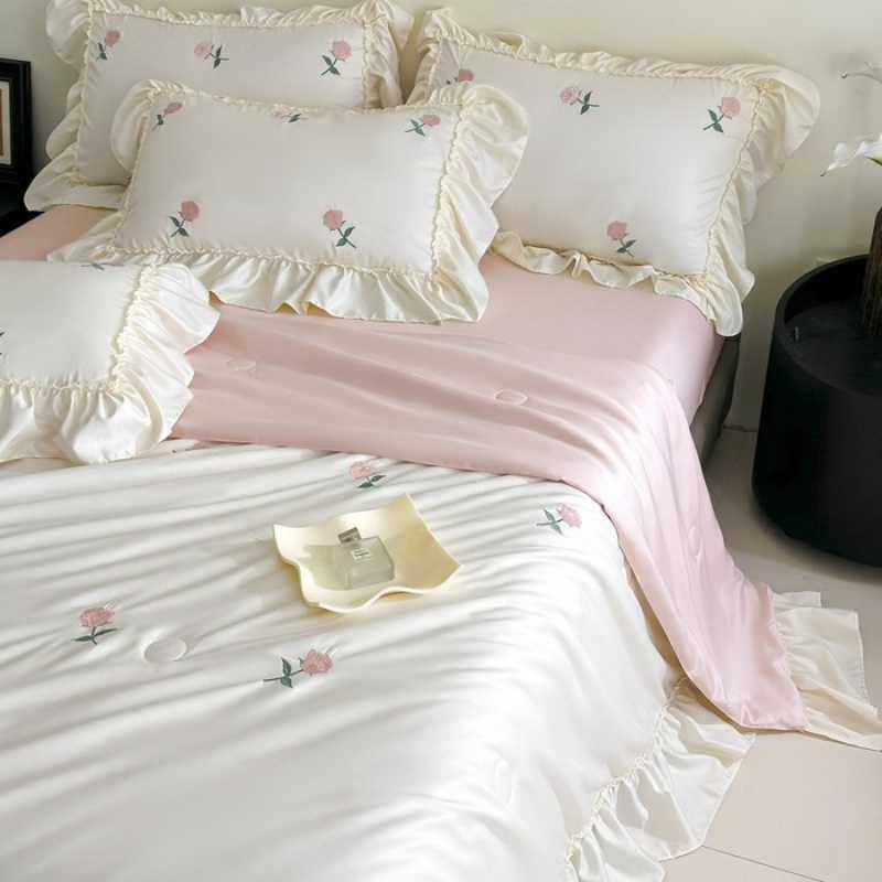 亲肤柔软花边2025年款印花被子刺绣毛巾夏凉被四件套夏季爆款裙边