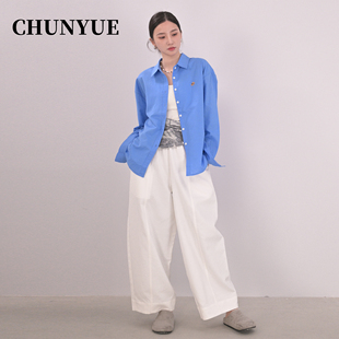 纯阅独特漂亮蓝色衬衣洋气穿搭高级感轻奢减龄主咖来了女士衬衫