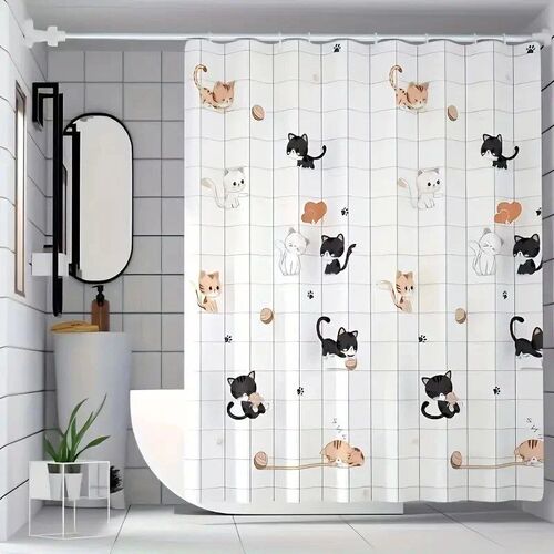 Simple cartoon naughty cat shower curtain Bathroom shower cu