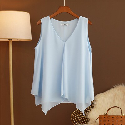 Fashion Women Chiffon Blouses Ladies ops Loose Sleeveless V