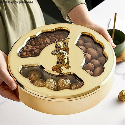 Plastic Dried Fruit Box Squirrel Cover Round Snack Tray