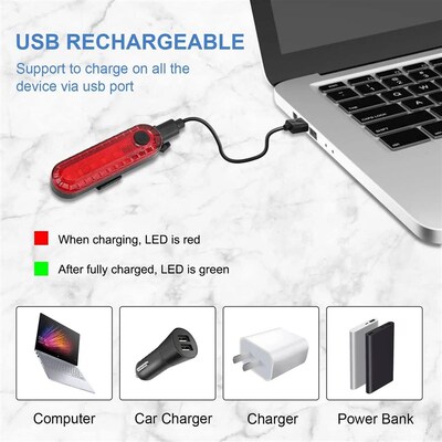 Bike Rear Tail Light USB Rechargeable Red LED Bright Taillig