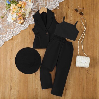 Suit Sets for Girls SpringSummer StrapsSleeveless Suit Jacke