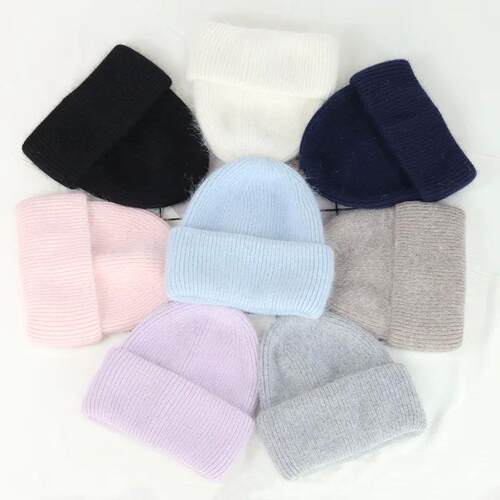 Fashion Warm Cashmere Wool Skullies Angola Rabbit Fur Winter