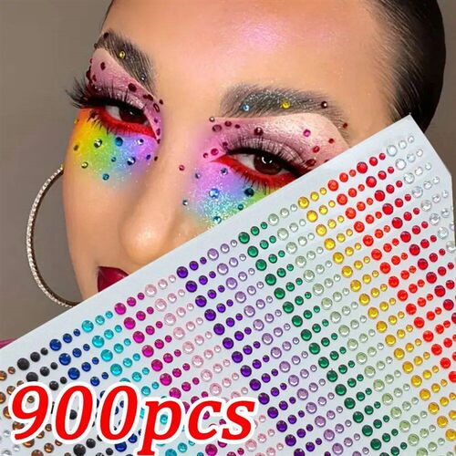 1sheet 900pcs Rainbow Face Glittle Gem ers -On Facial Tattoo