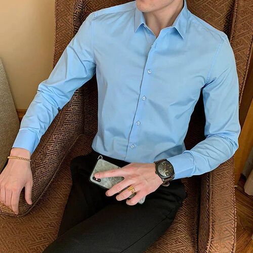 2023 New Fashion Cotton Long Sleeve Shirt Solid Regular Fit
