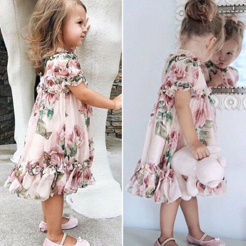 Toddler Baby Kid Girl Flower Dress Chiffon Ruffle Dress Page
