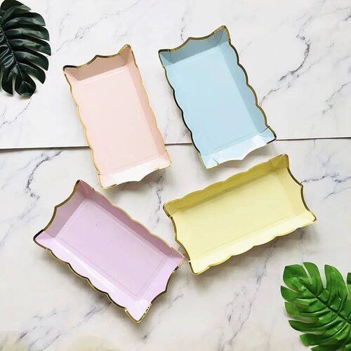 4pcs Solid Color Disposable Tableware Fruit Cake Dish Rectan