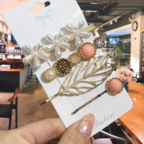1 Set Acrylic Hair Clips for Women Fashion Geometric Pearl B