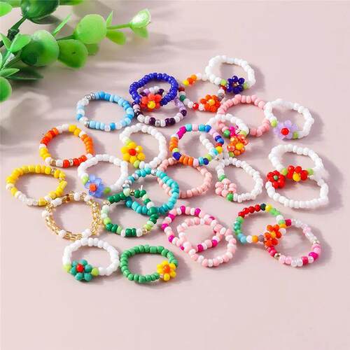 Aihua Korean Colorful Small Flower Ring Sets Bohemia Handmad