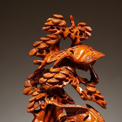 花梨木雕刻松鹤延年根雕摆件红木工艺品家居客厅装饰摆设贺寿送礼