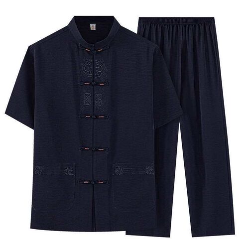 Chinese Cotton and Linen Mens Tang Suit Top Short-sleeved M