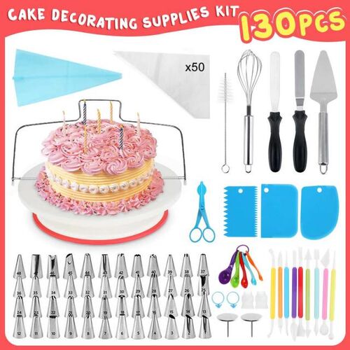 130Pcs Cake Decorating Tools Baking Pastry Bag Tips Round Ca